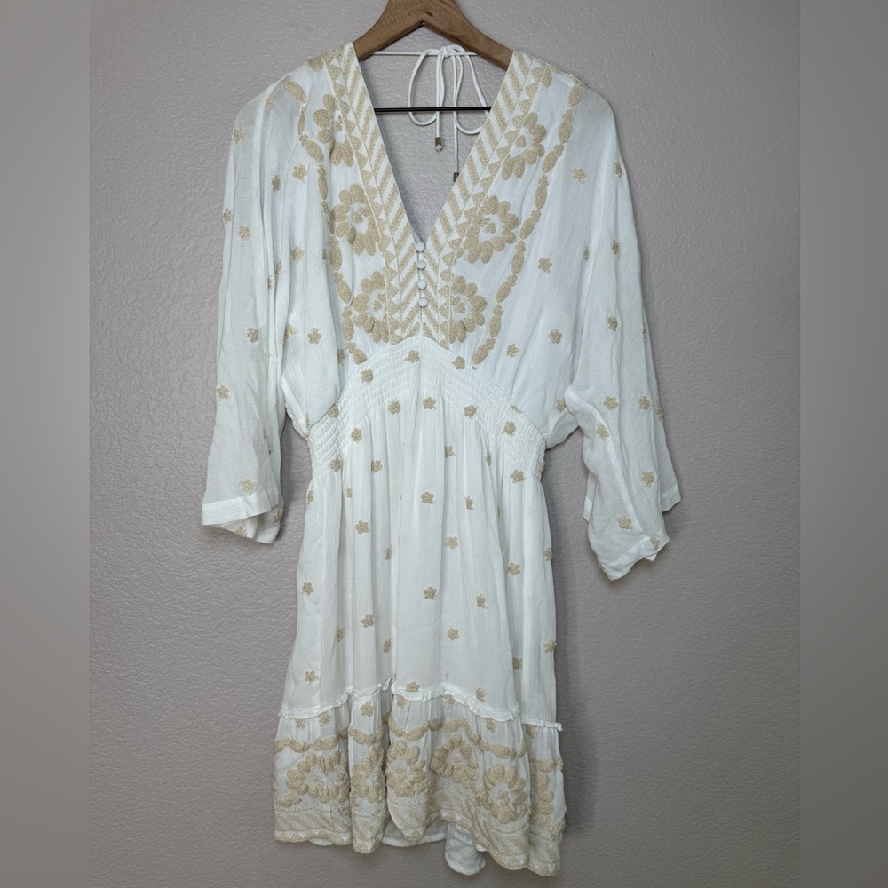 Hale Bob White and Gold Floral Mini Dress